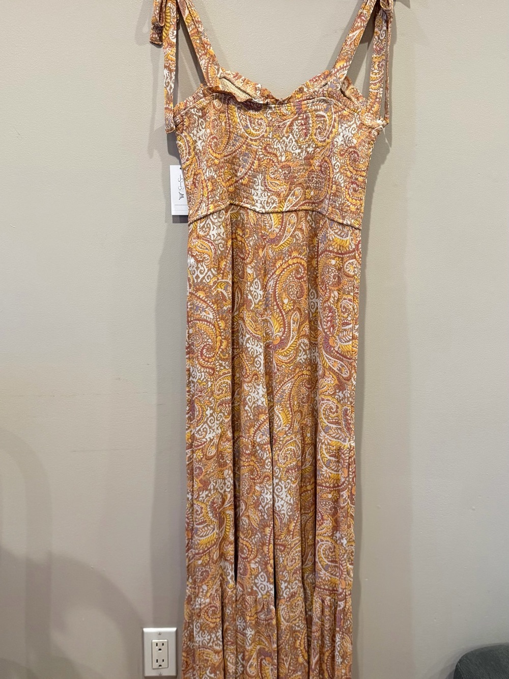 Jessica Simpson Yellow Paisley Tie-Strap Maxi Dress